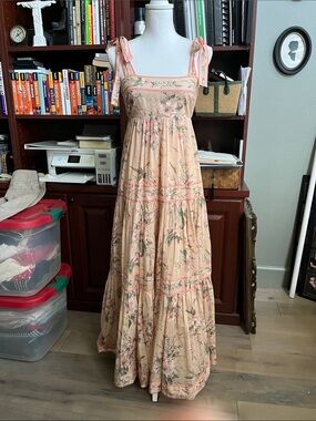 Zimmermann Peach Floral Tie-Shoulder Maxi Dress